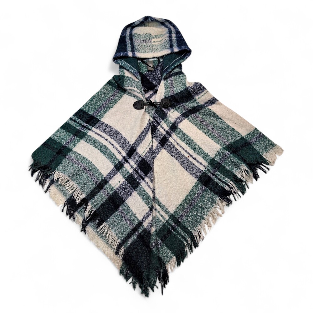 Vince Camuto Hooded‎ Plaid Fringe Poncho - One Size